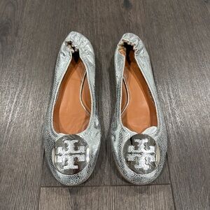 Tory Burch Metallic Silver Flats